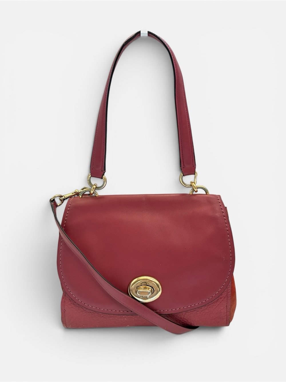 Coach Faye Carryall Pink Mixed Leather Turn Lock Shoulder Bag Crossbody